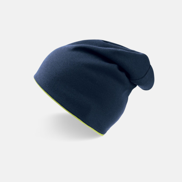 Marinblå/Yellow Fluo In och ut-vändbara beanies med brodyr