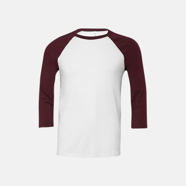 Vit/Maroon (unisex) Baseball t-shirts för små & vuxna med reklamtryck