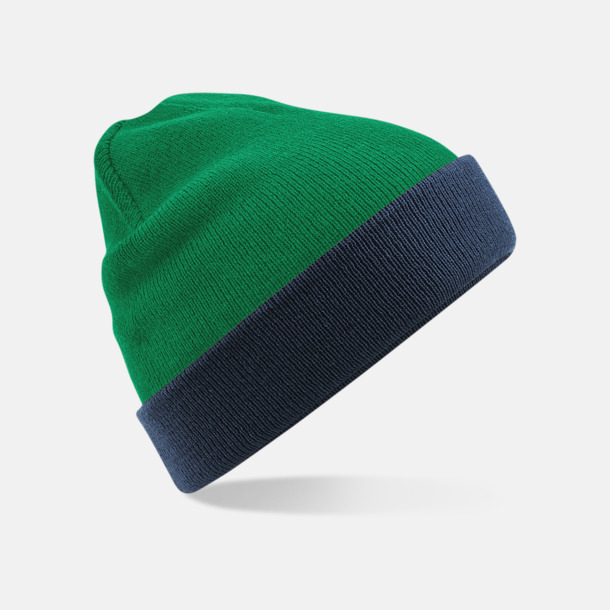 Kelly Green/French Navy Vändbara beanies med reklamlogo