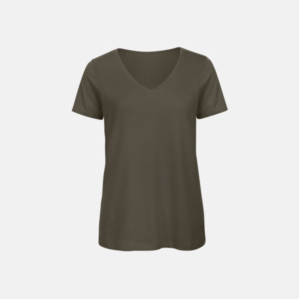 Khaki (dam) Neutrala v-hals eko t-shirts med reklamtryck